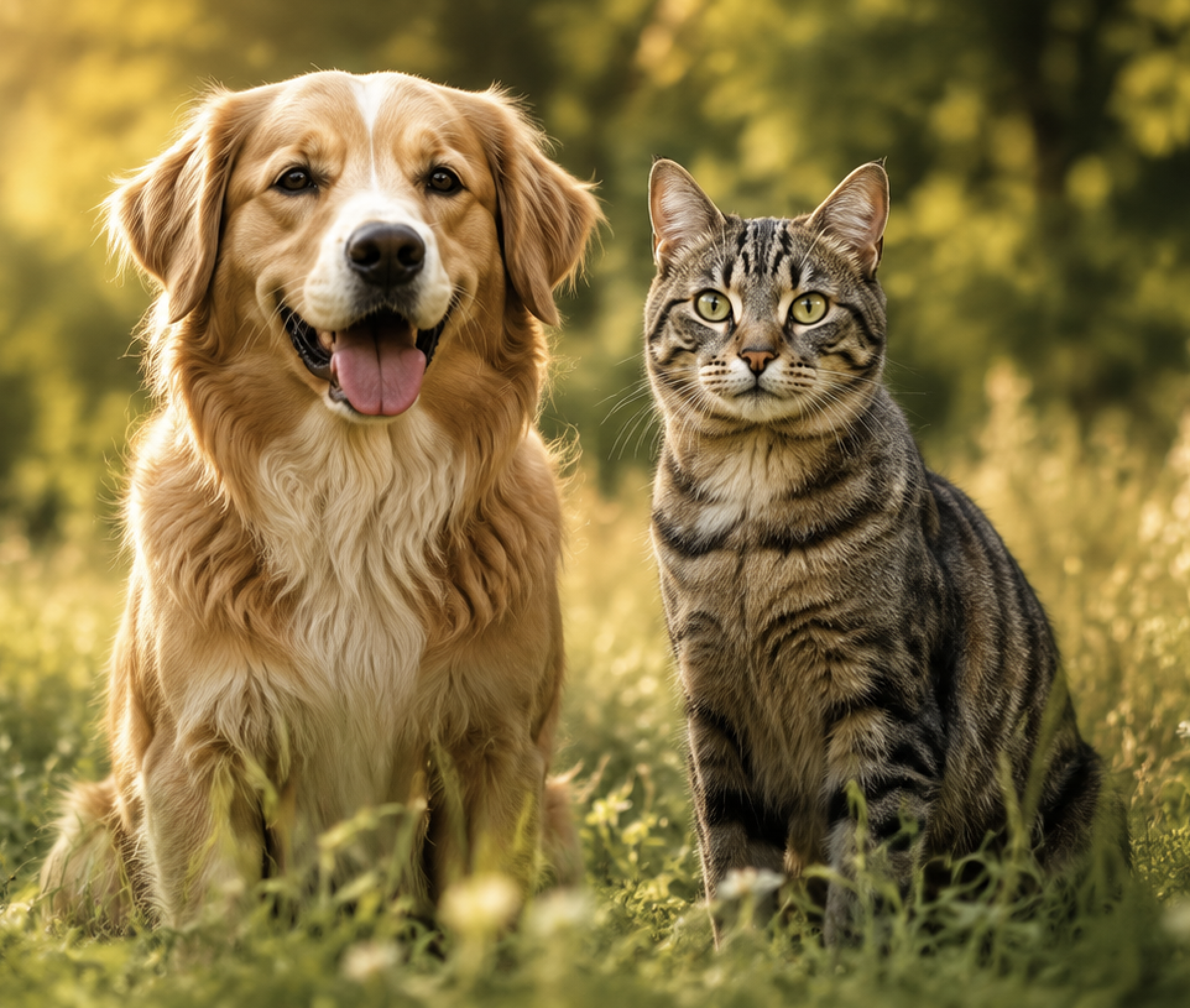 Chien et chat en extérieur